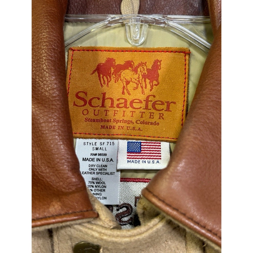 Schaefer Outfitter Vest Wool Leather Collar Men's Small Made in USA Branded - Picture 3 of 16